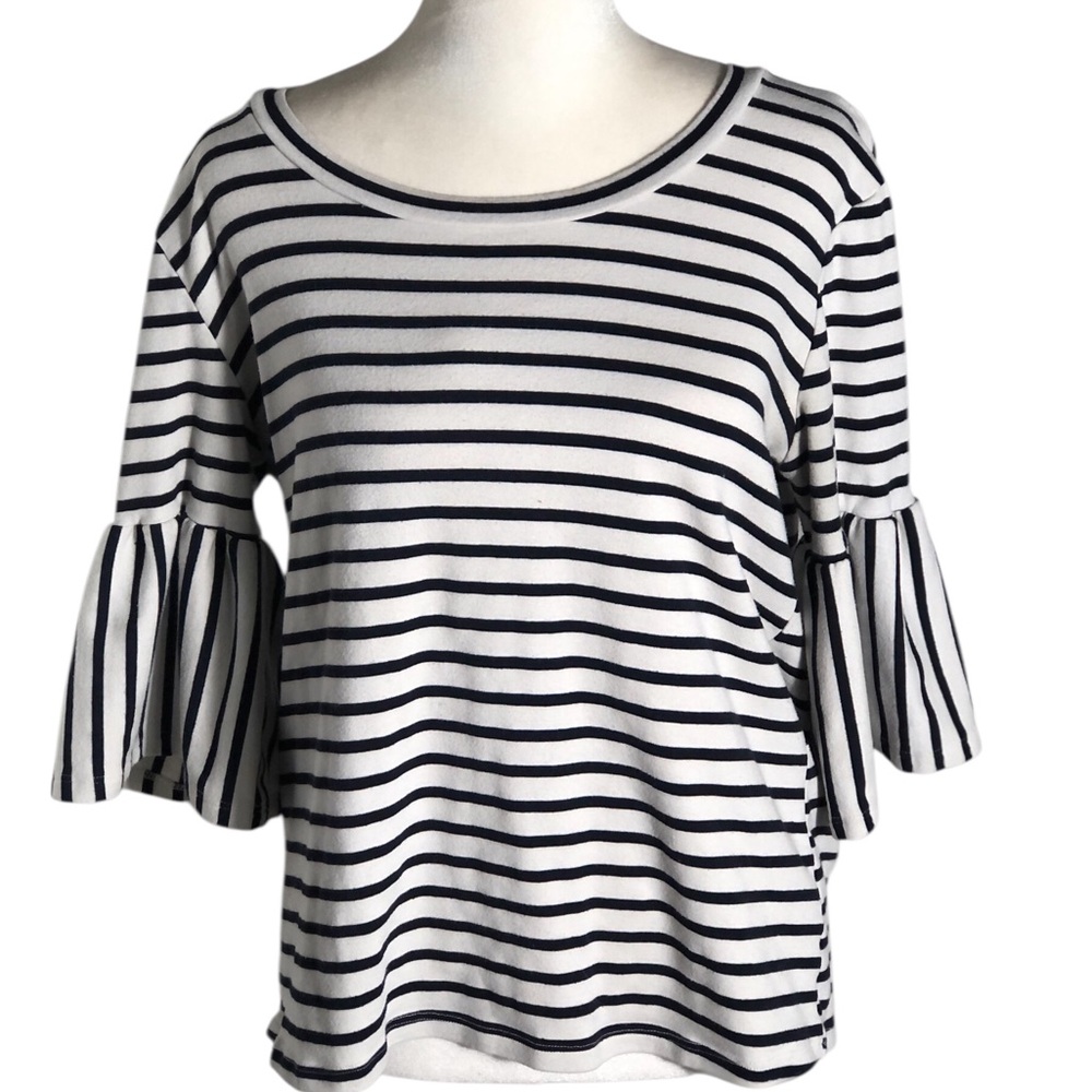 W5 by Anthropologie striped flare sleeve white/black top Size Medium
